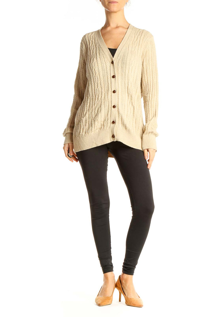 Beige Textured All Day Wear Sweater