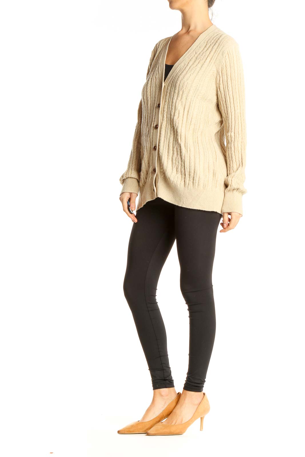 Beige Textured All Day Wear Sweater