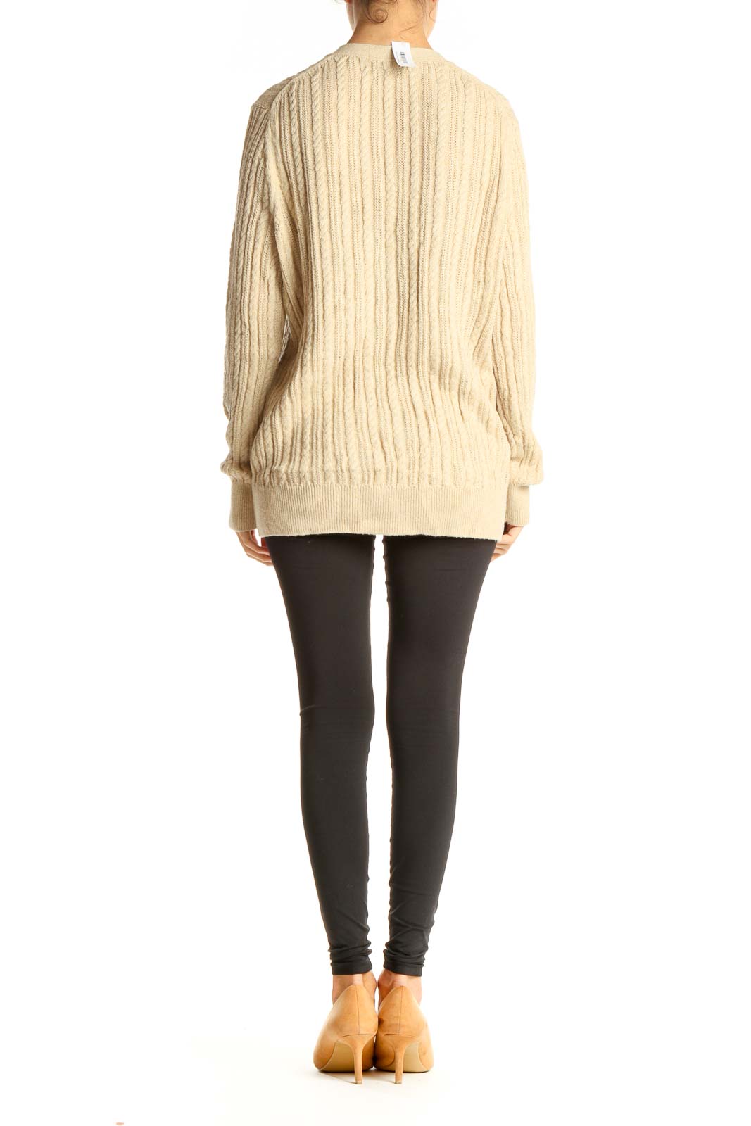 Beige Textured All Day Wear Sweater