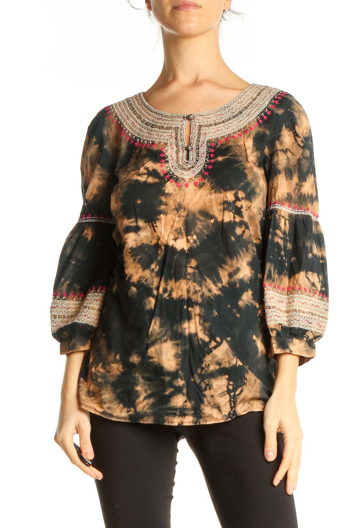 Brown Tie And Dye Bohemian Blouse