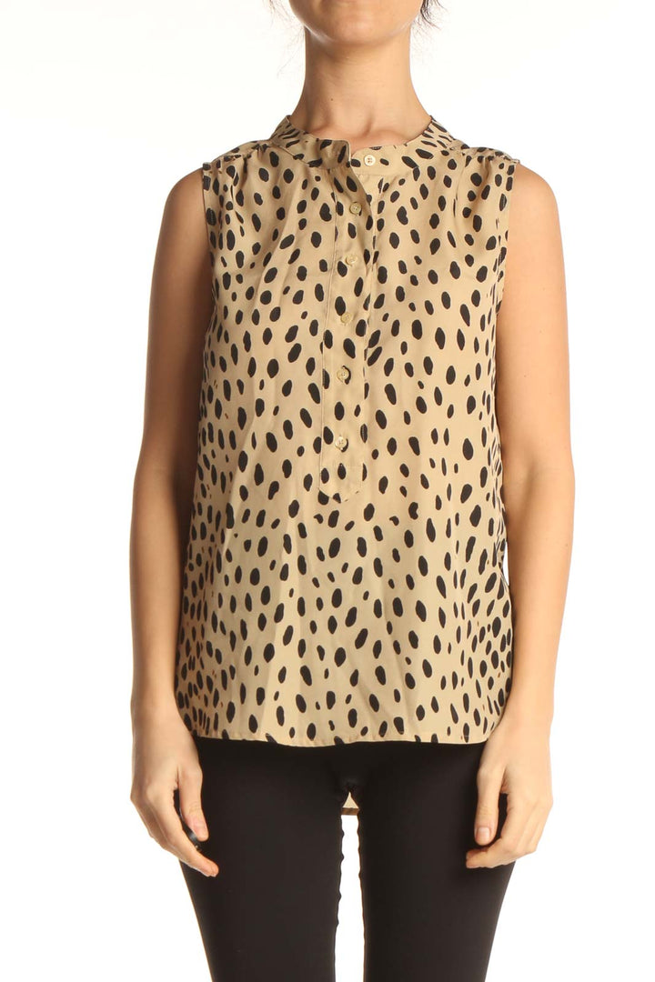 Brown Polka Dot Casual Blouse