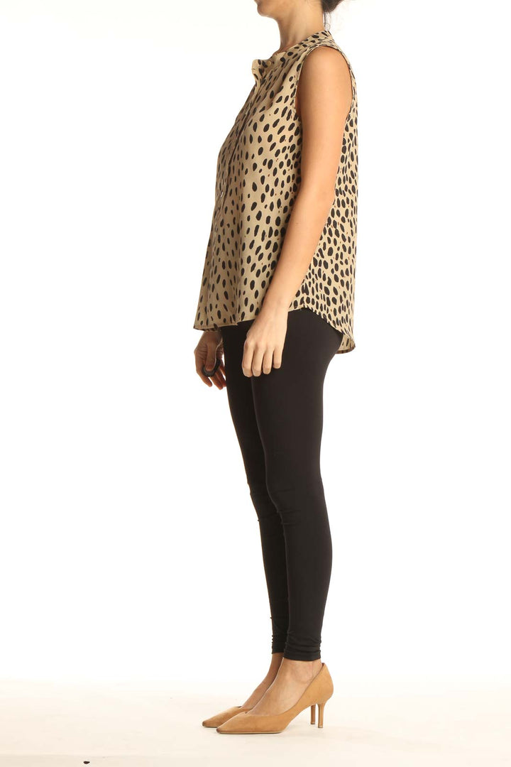 Brown Polka Dot Casual Blouse