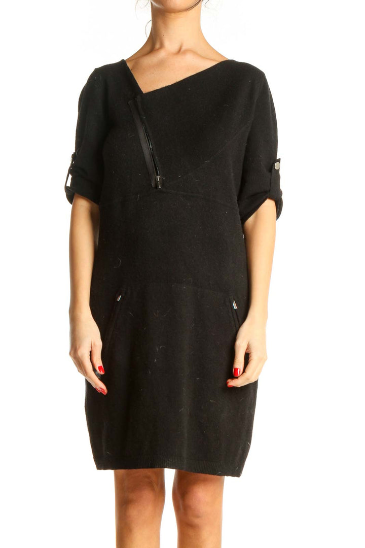 Black Solid Day Shift Dress