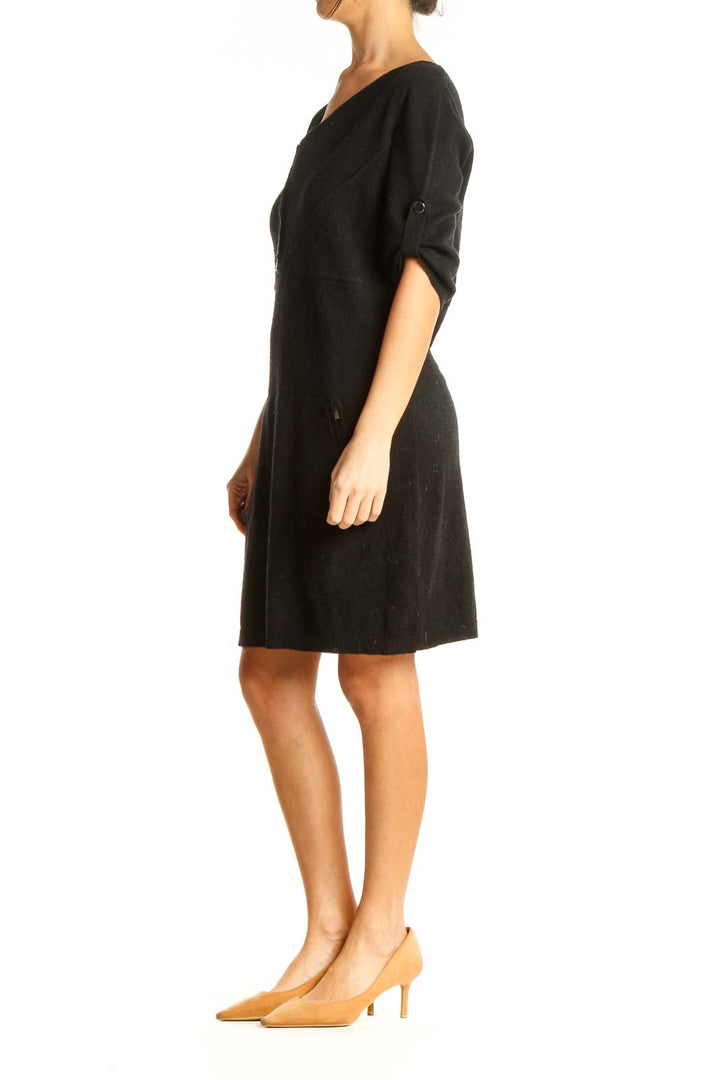 Black Solid Day Shift Dress