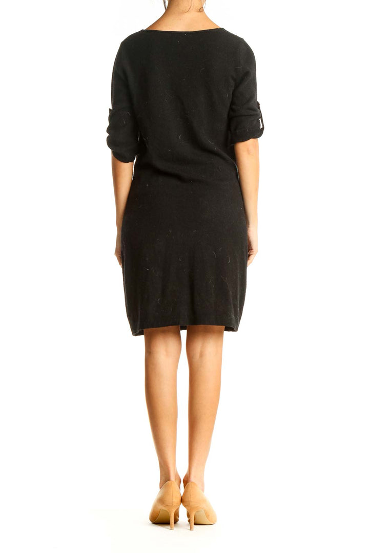 Black Solid Day Shift Dress