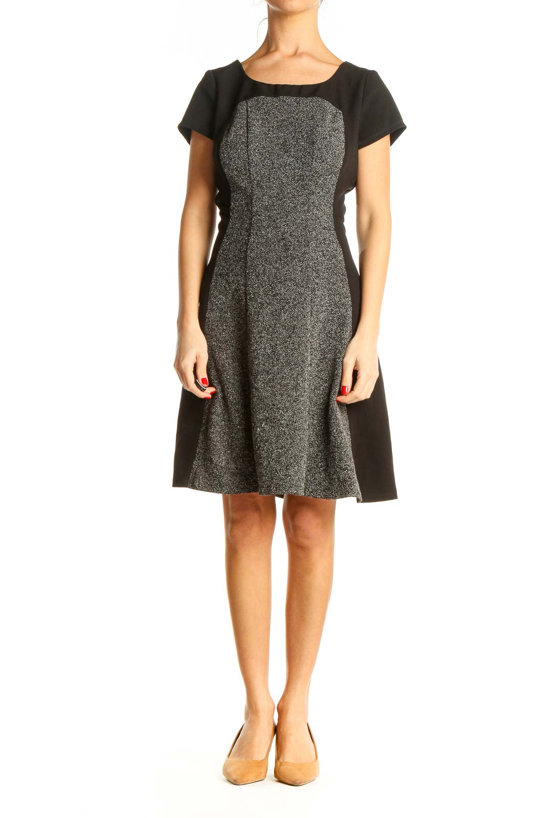 Gray Colorblock Work Fit & Flare Dress