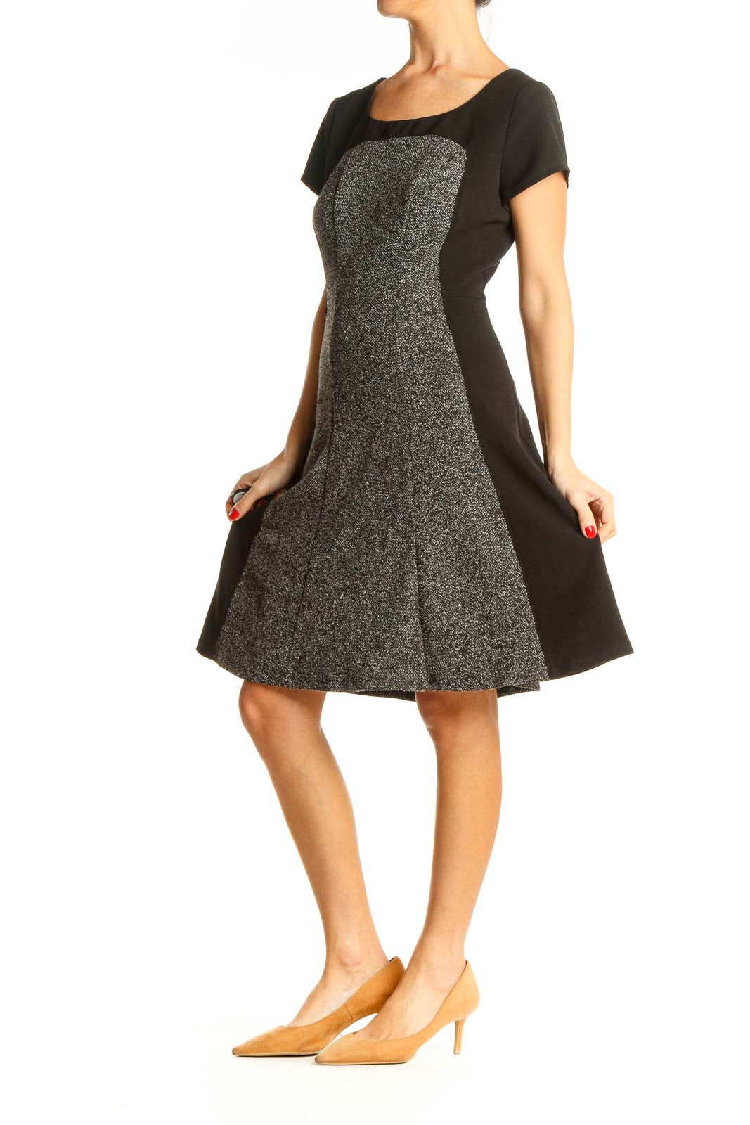 Gray Colorblock Work Fit & Flare Dress