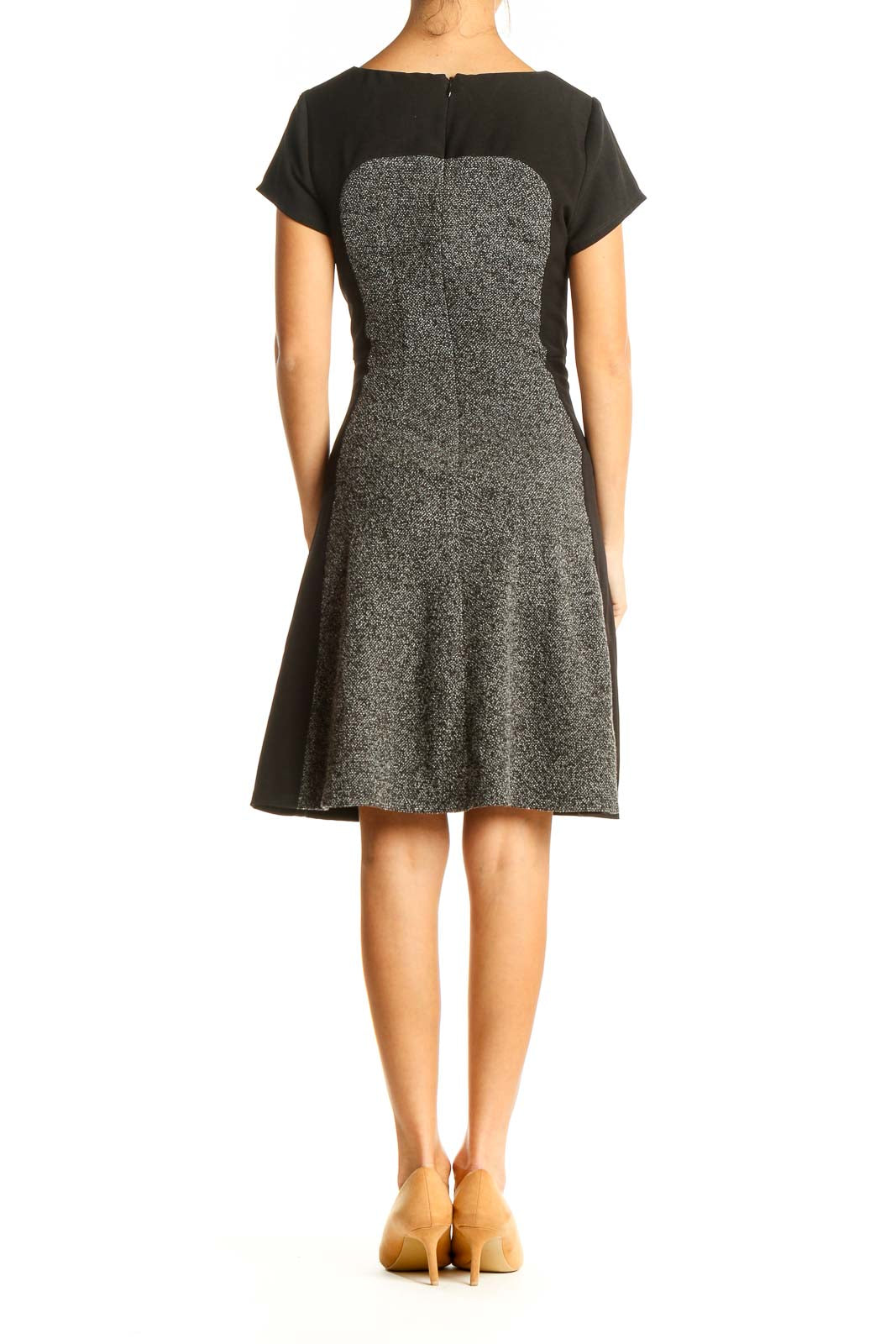 Gray Colorblock Work Fit & Flare Dress