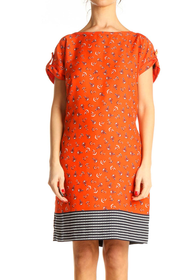 Orange Graphic Day Sheath Dress