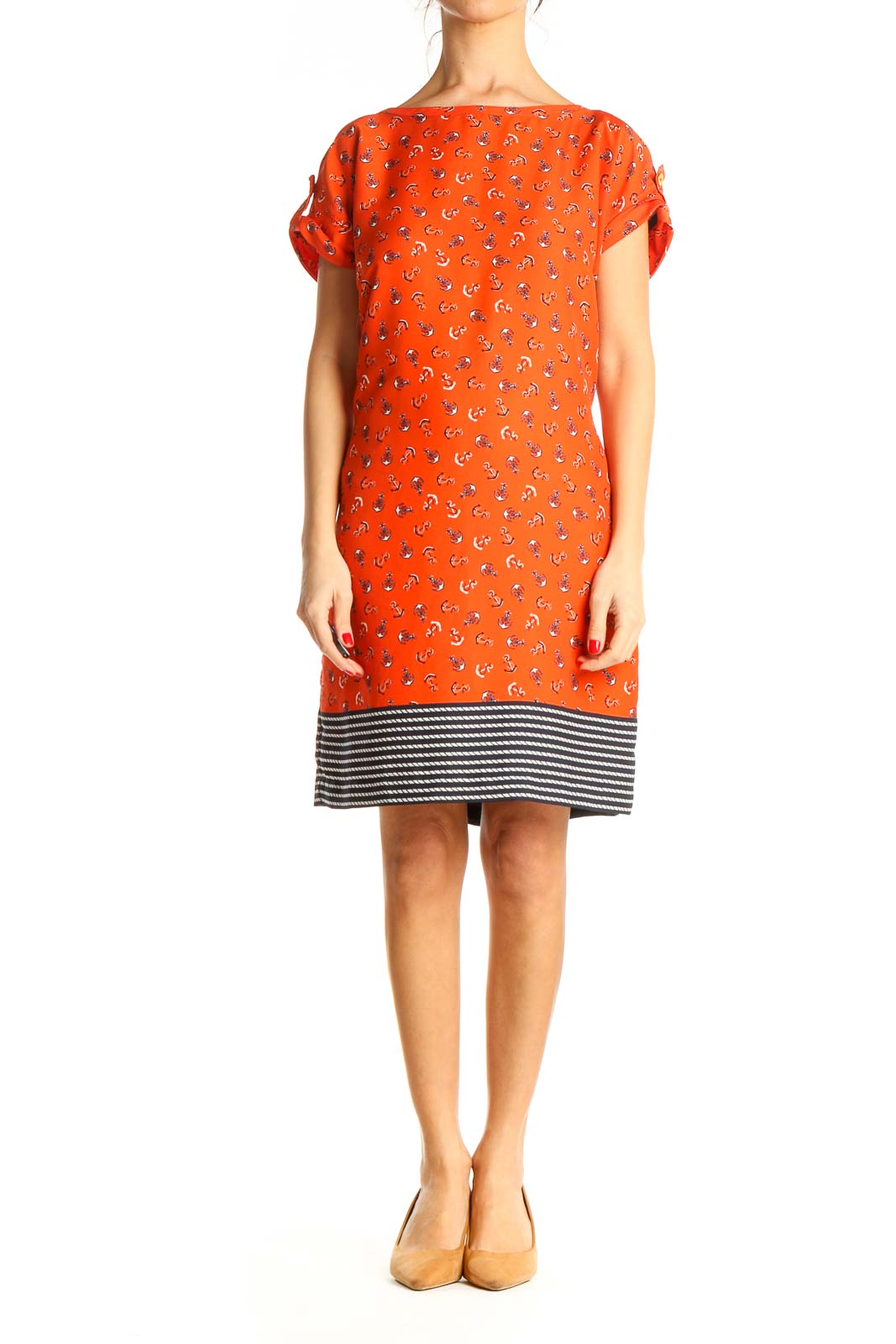 Orange Graphic Day Sheath Dress