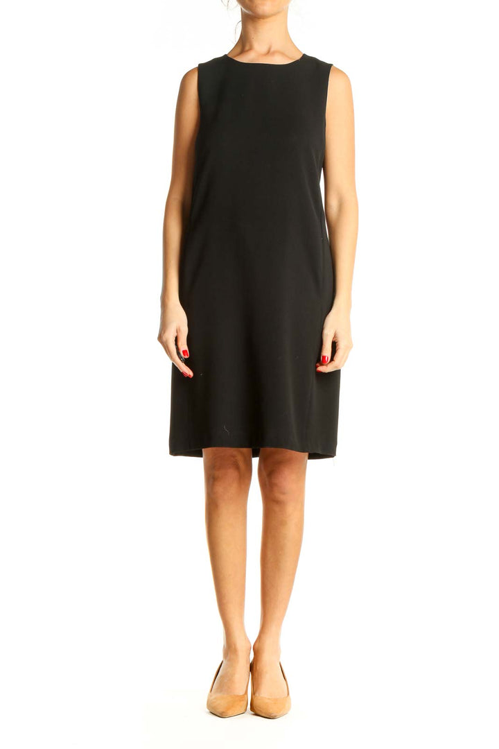 Black Solid Day Shift Dress