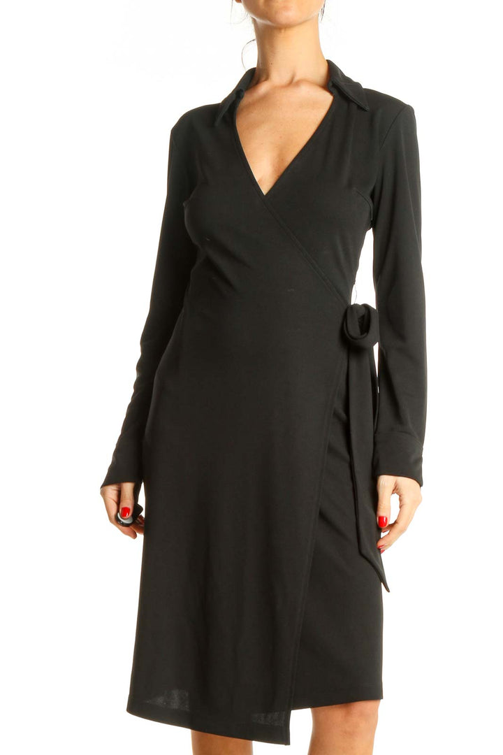 Black Solid Classic Fit & Flare Dress