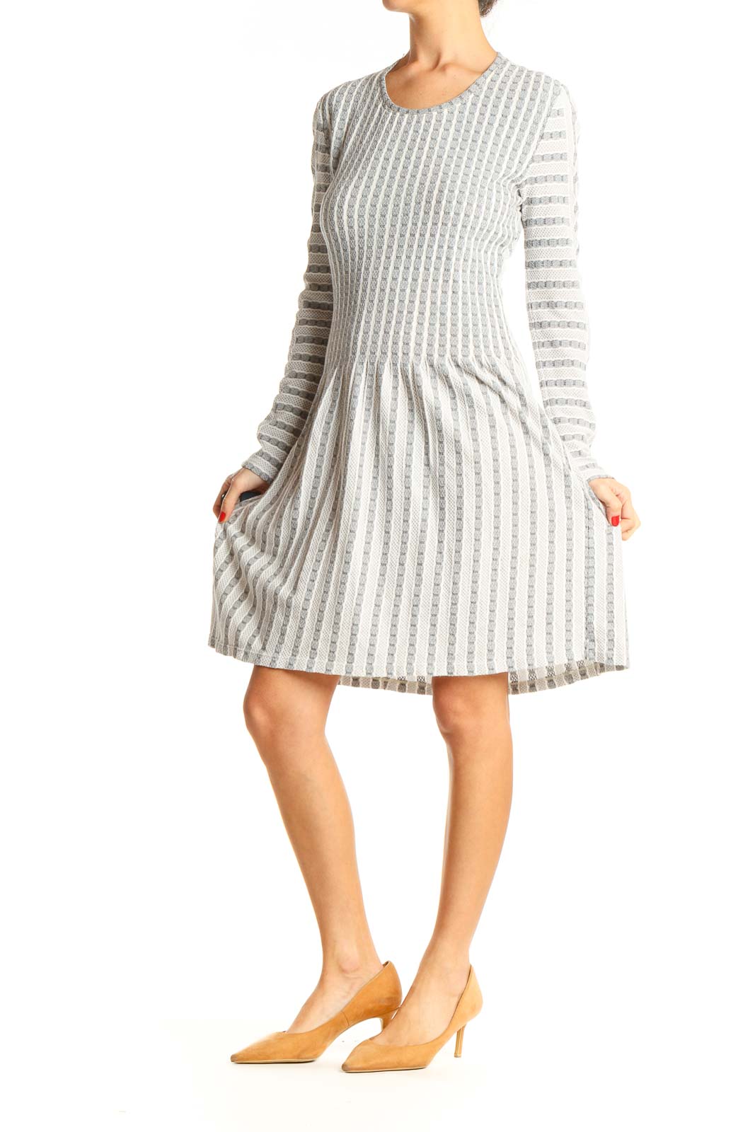 White Striped Day Fit & Flare Dress