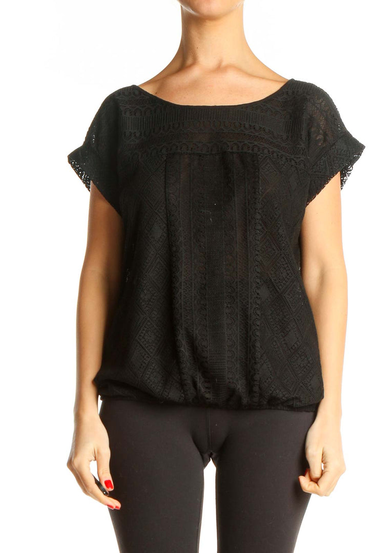 Black Lace Casual Blouse