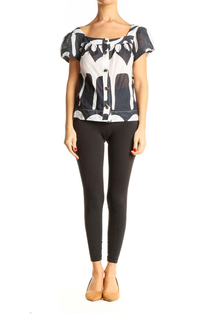 White Graphic Print Brunch Blouse