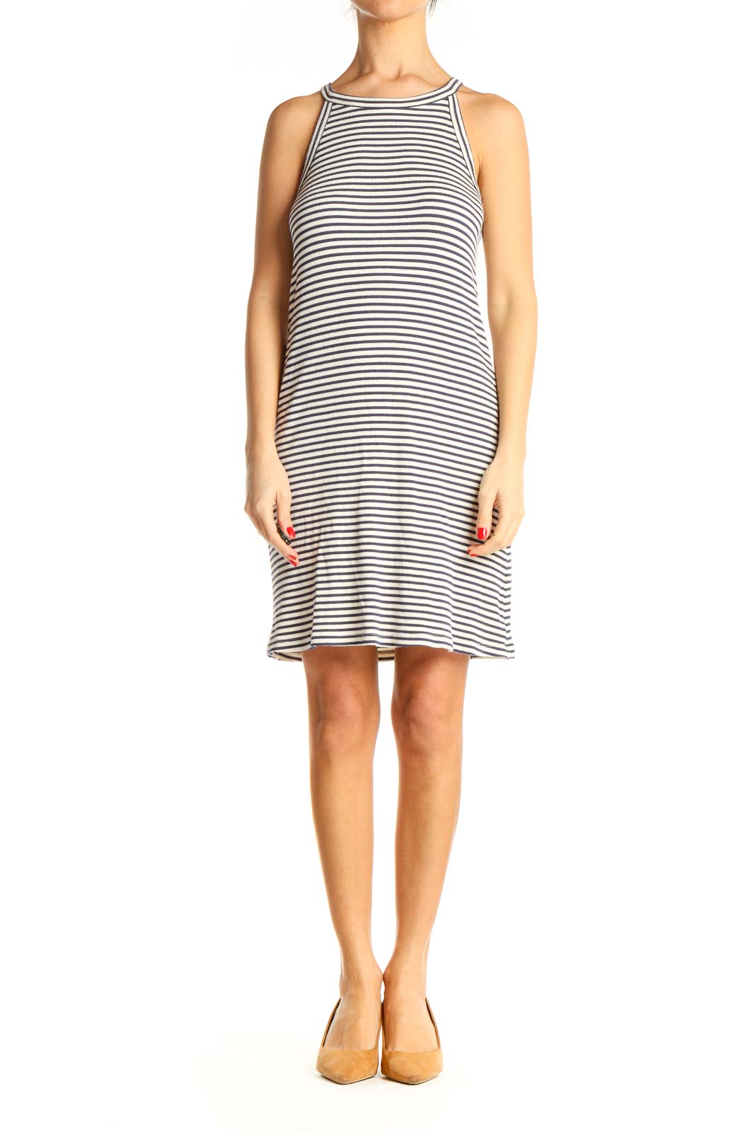 White Striped Day Shift Dress