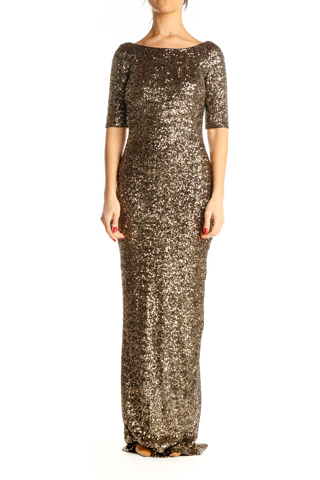 Gold Sequin Cocktail Column Dress