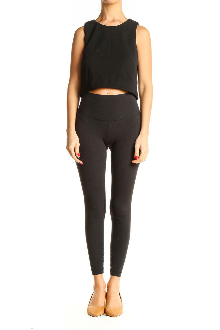 Black Solid All Day Wear Cropped Tank Top