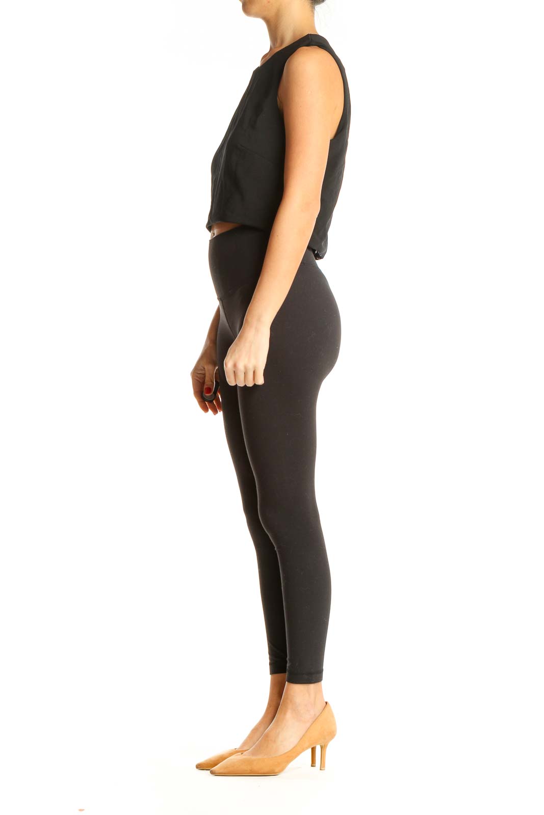 Black Solid All Day Wear Cropped Tank Top