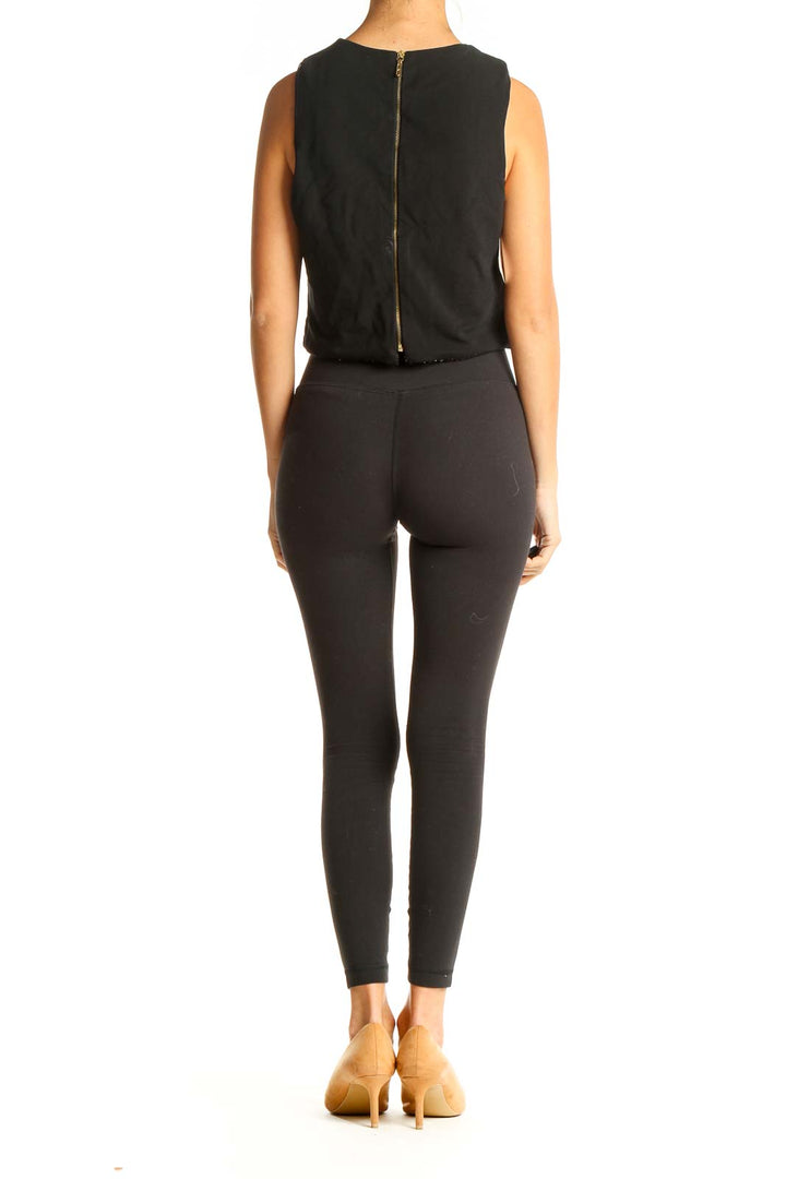 Black Solid All Day Wear Cropped Tank Top