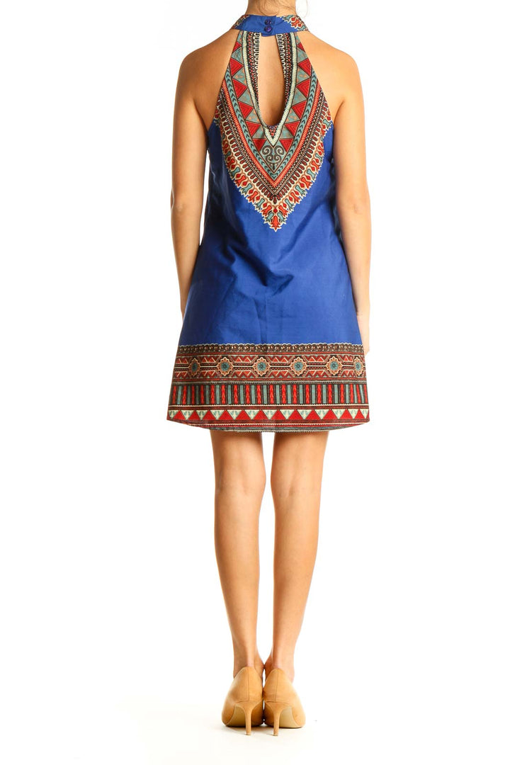 Blue Aztec Print Bohemian Fit & Flare Dress