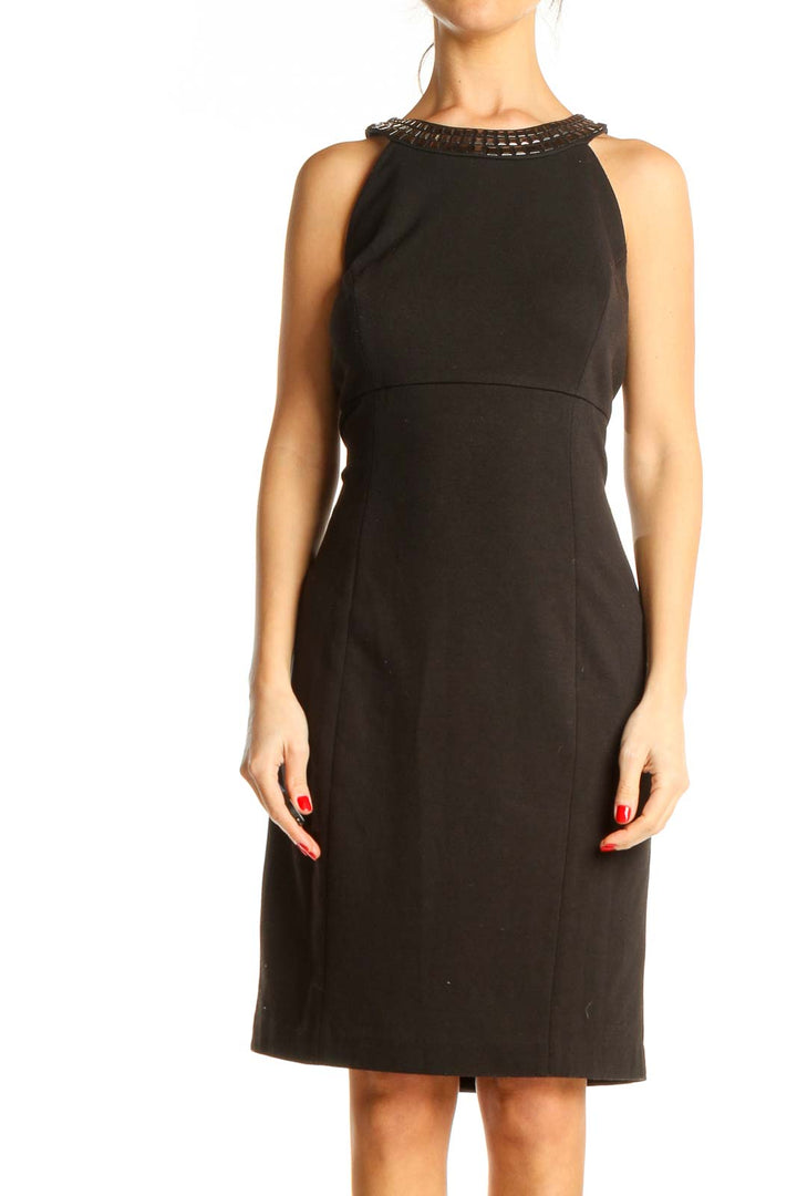 Black Solid Work Sheath Dress