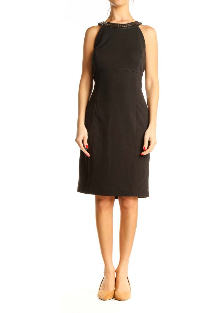 Black Solid Work Sheath Dress