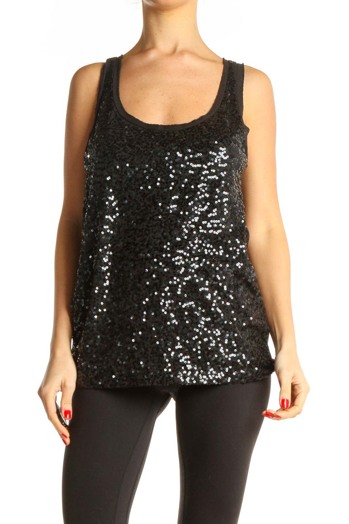 Black Sequin Party Tank Top