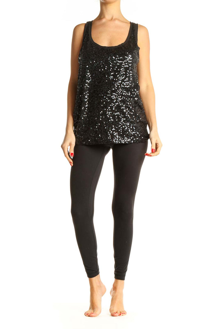 Black Sequin Party Tank Top