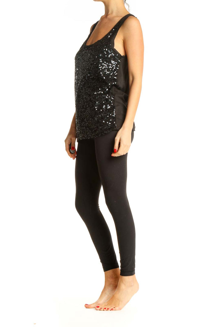 Black Sequin Party Tank Top