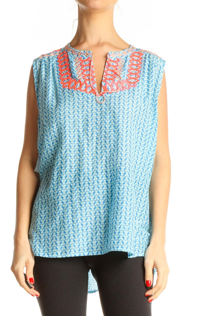 Blue Graphic Print Blouse