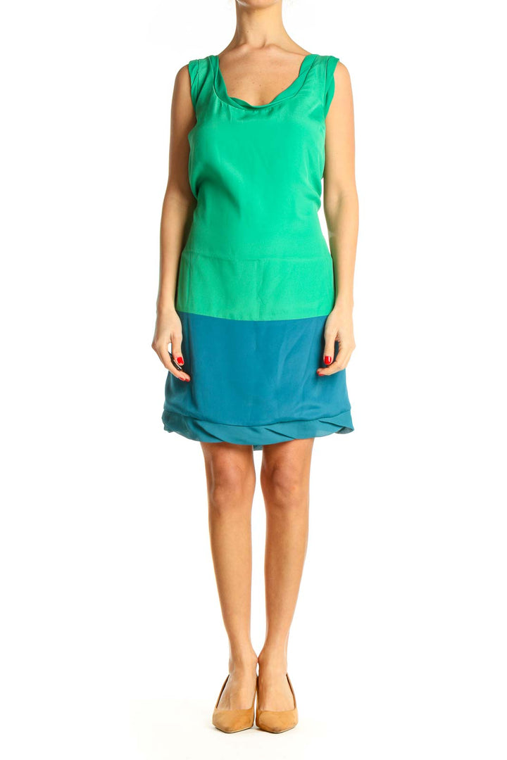 Green Colorblock Day Shift Dress