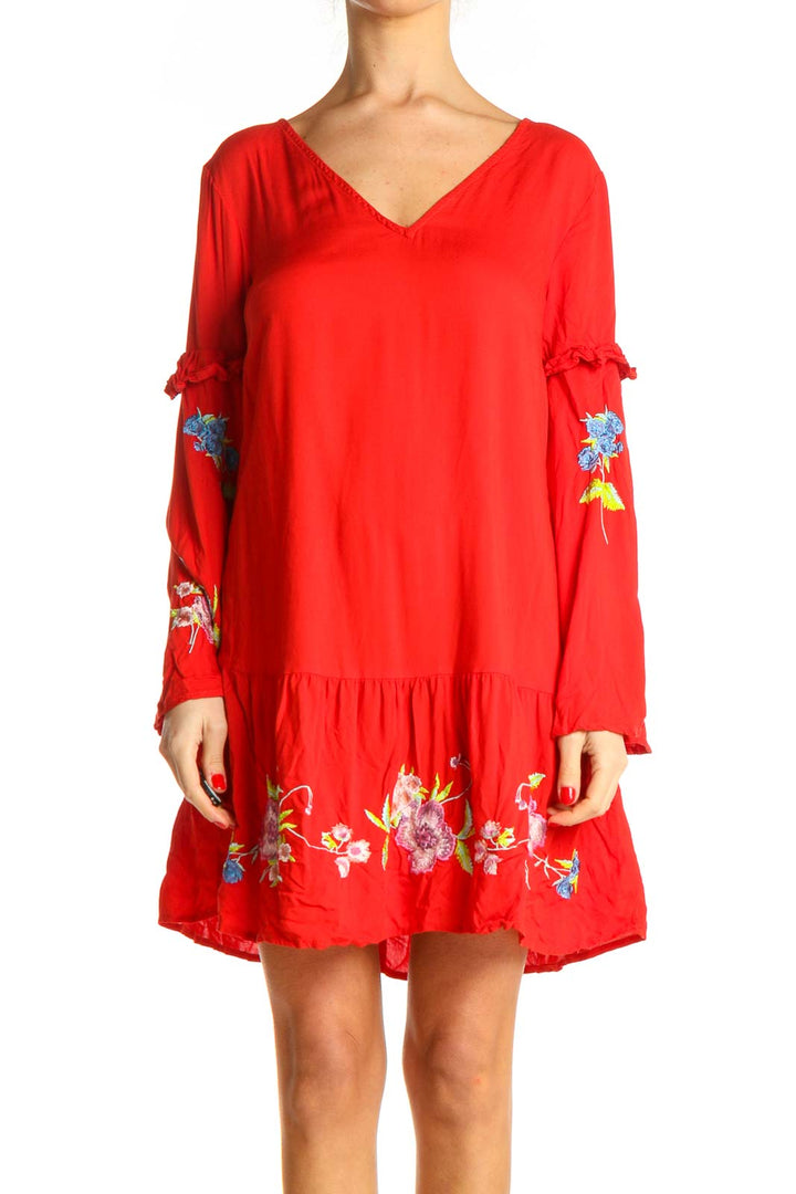 Red Solid Shift Dress