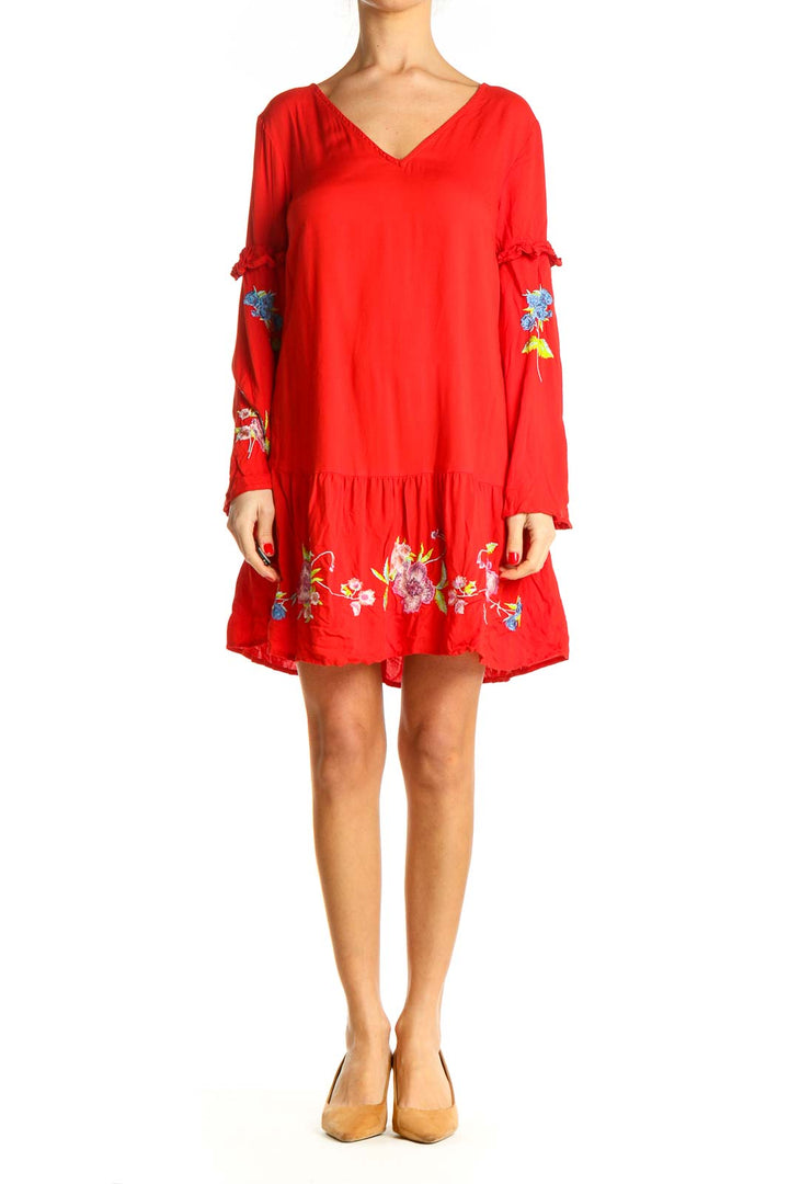 Red Solid Shift Dress