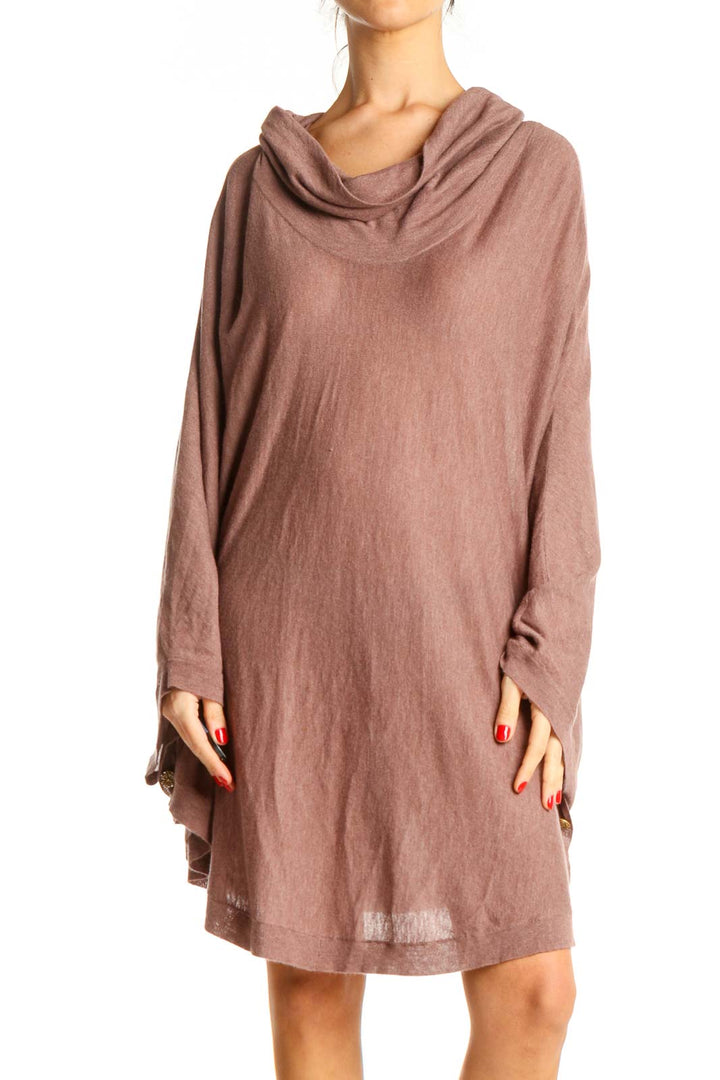 Brown Solid Knit Shift Dress