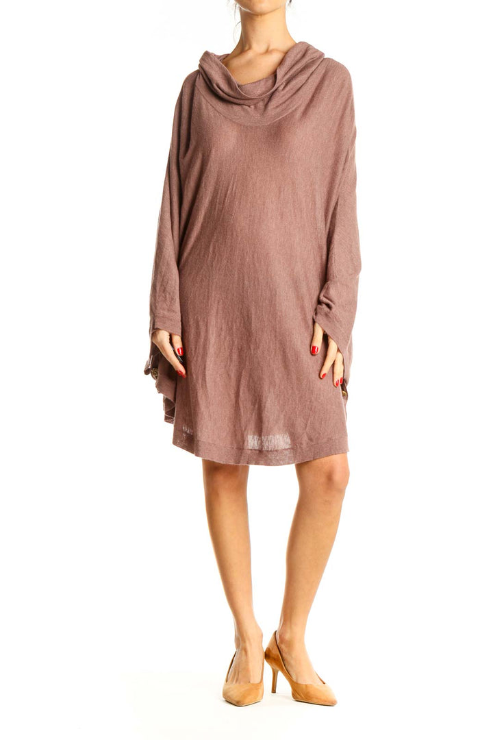 Brown Solid Knit Shift Dress