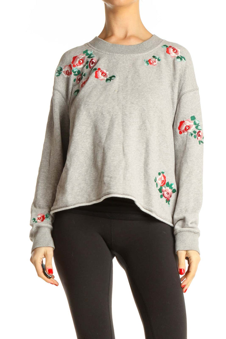 Beige Floral Print Sweatshirt