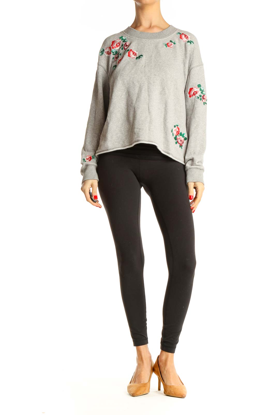 Beige Floral Print Sweatshirt