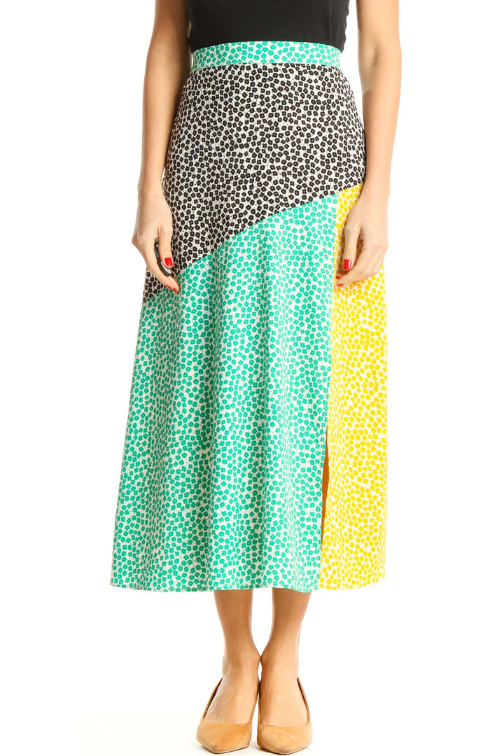 Green Printed Casual Straight Skirt