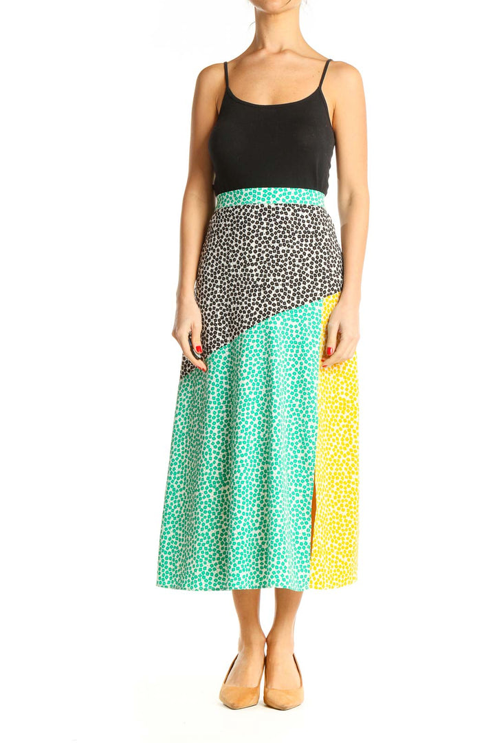 Green Printed Casual Straight Skirt