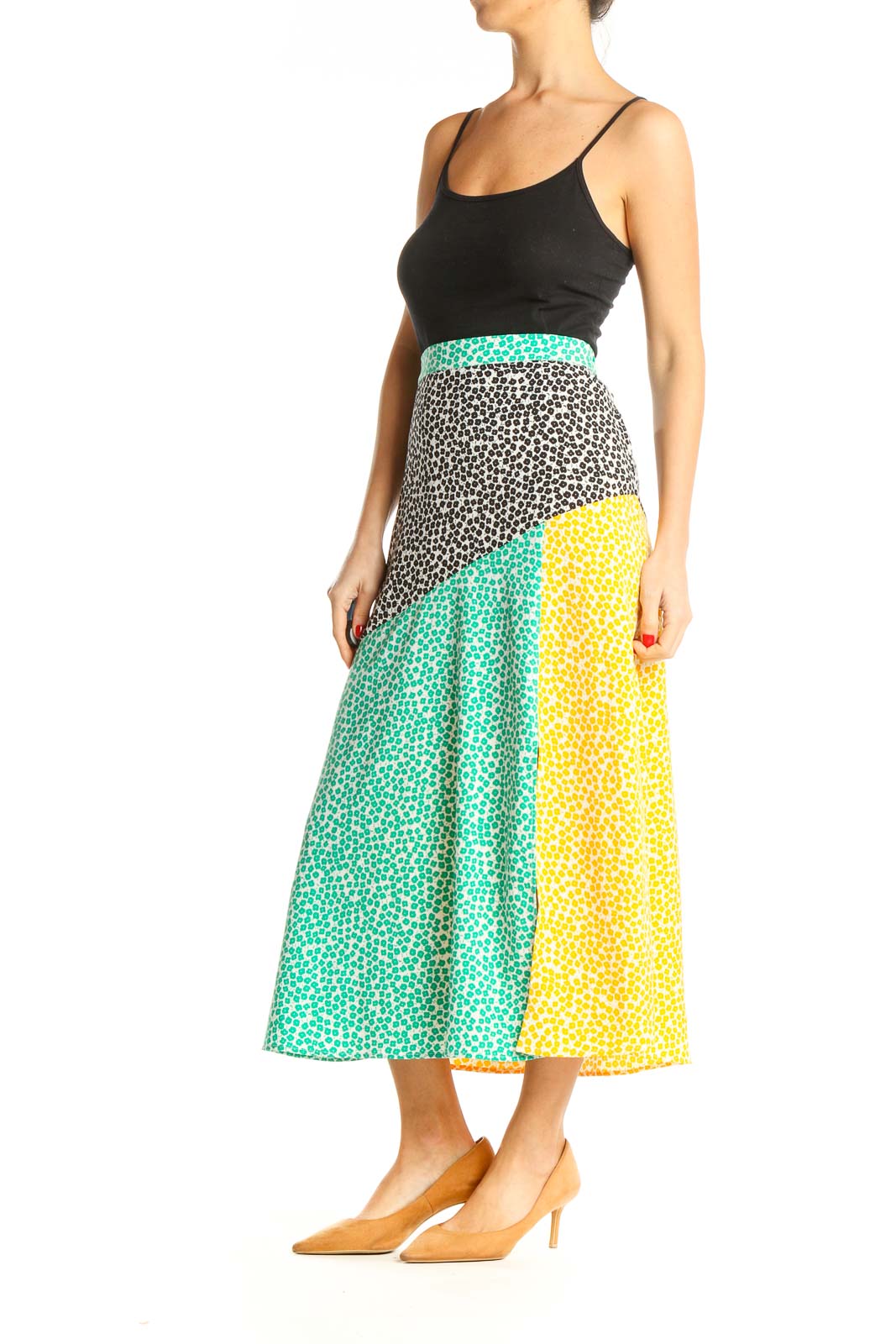 Green Printed Casual Straight Skirt