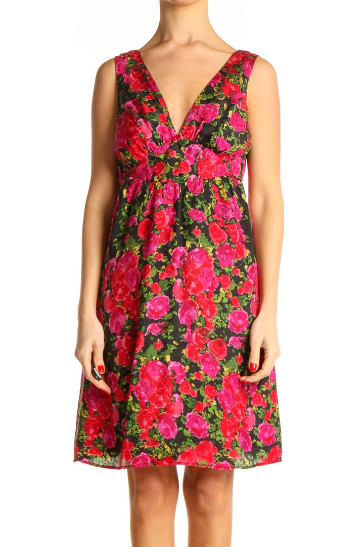 Red Floral Print Retro A-Line Dress