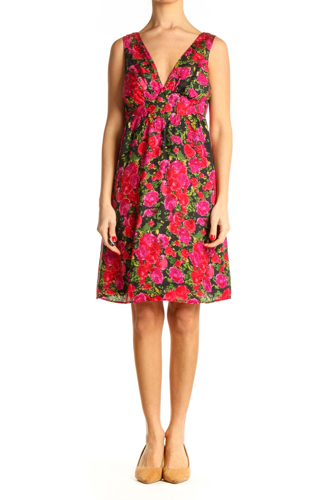 Red Floral Print Retro A-Line Dress