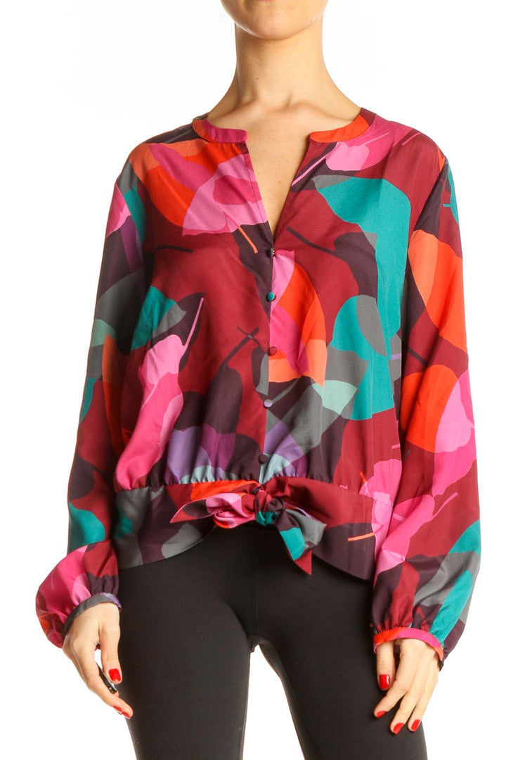 Red Graphic Print Classic Blouse