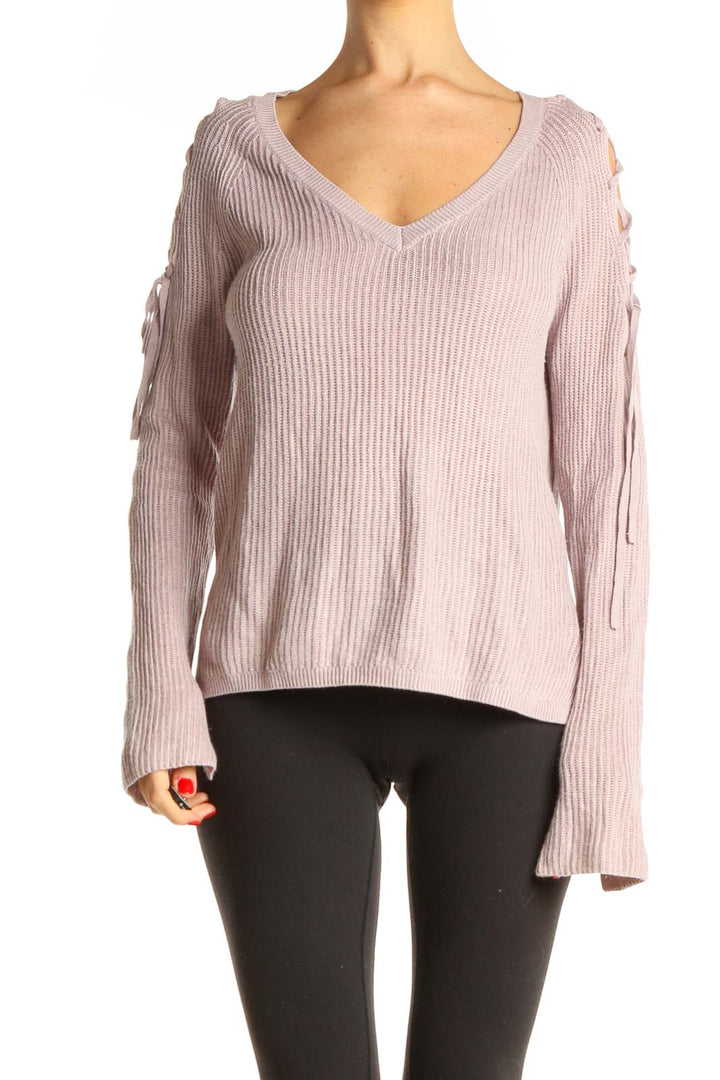 Pink Textured Classic Sweater