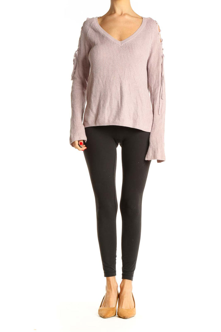 Pink Textured Classic Sweater