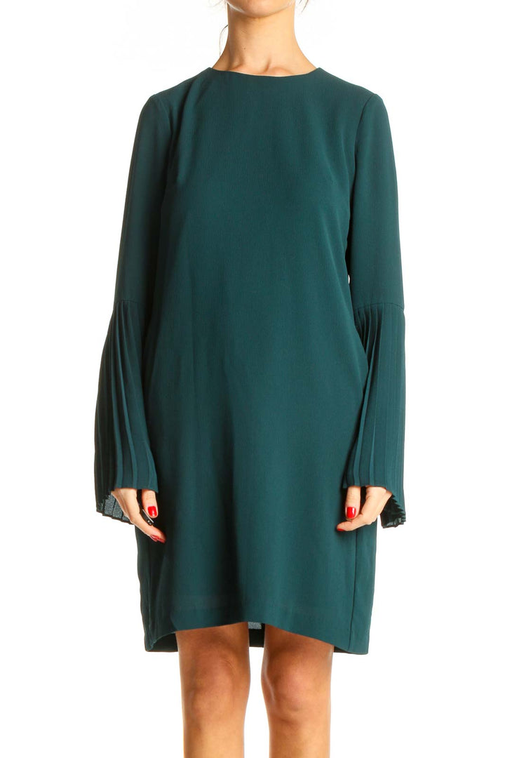 Green Solid Day Shift Dress