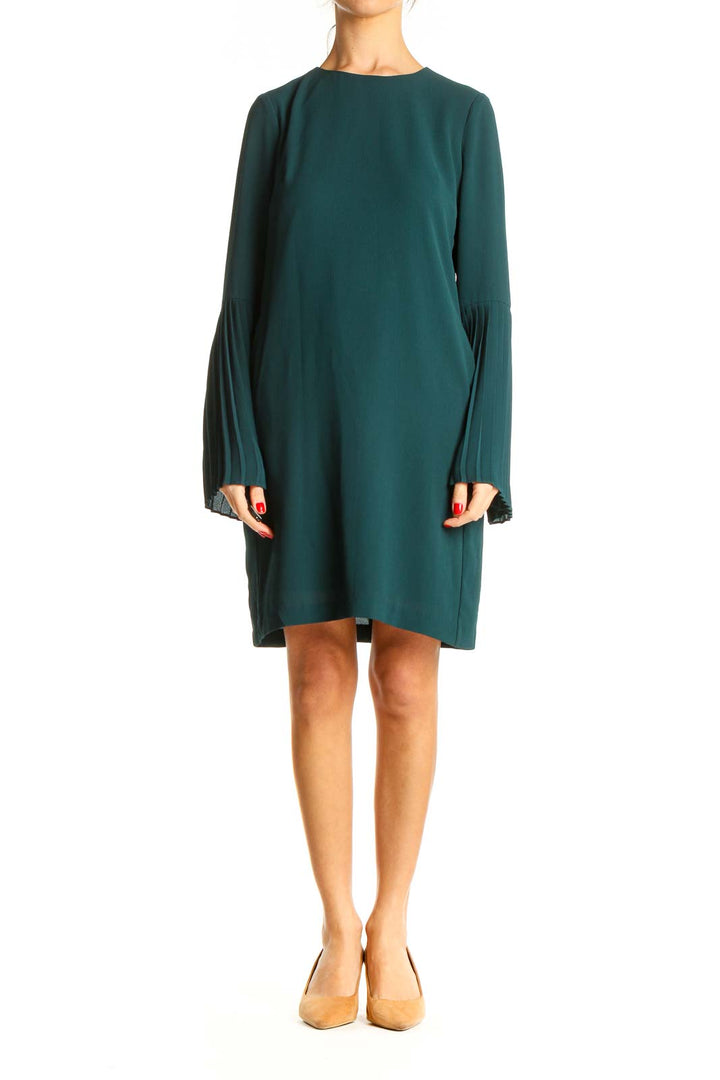 Green Solid Day Shift Dress