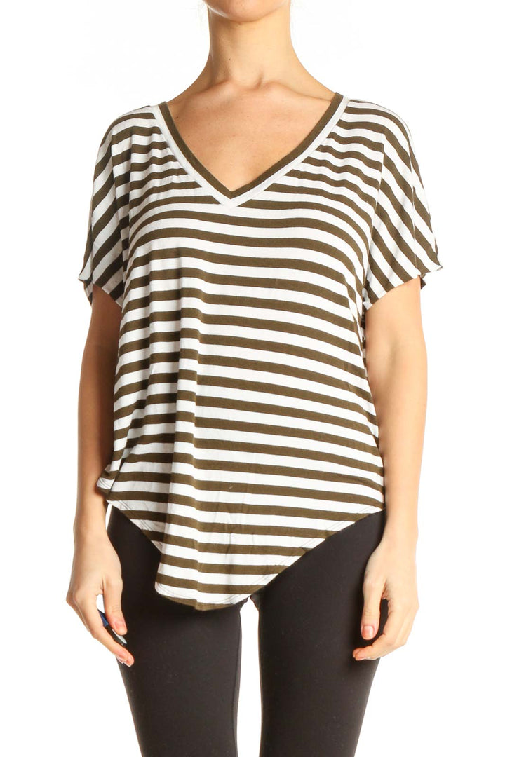 White Striped All Day Wear T-Shirt