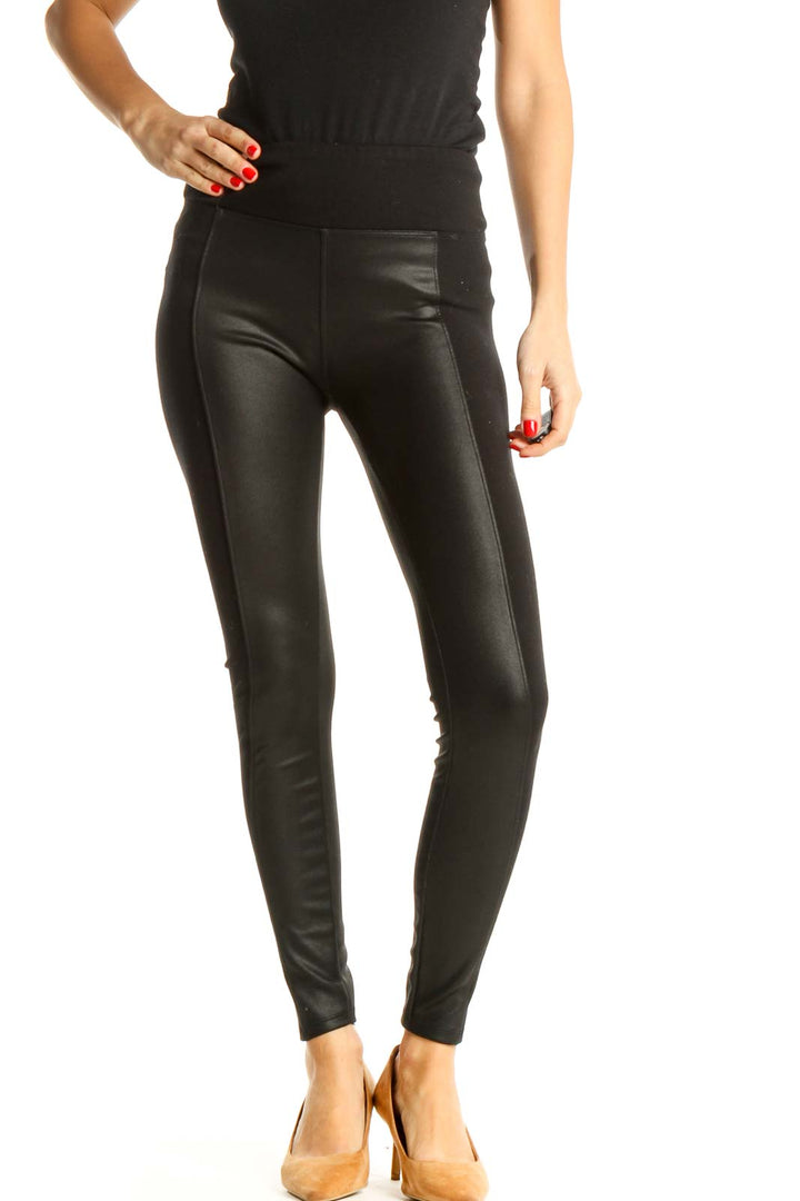 Black Textured Casual Leggings